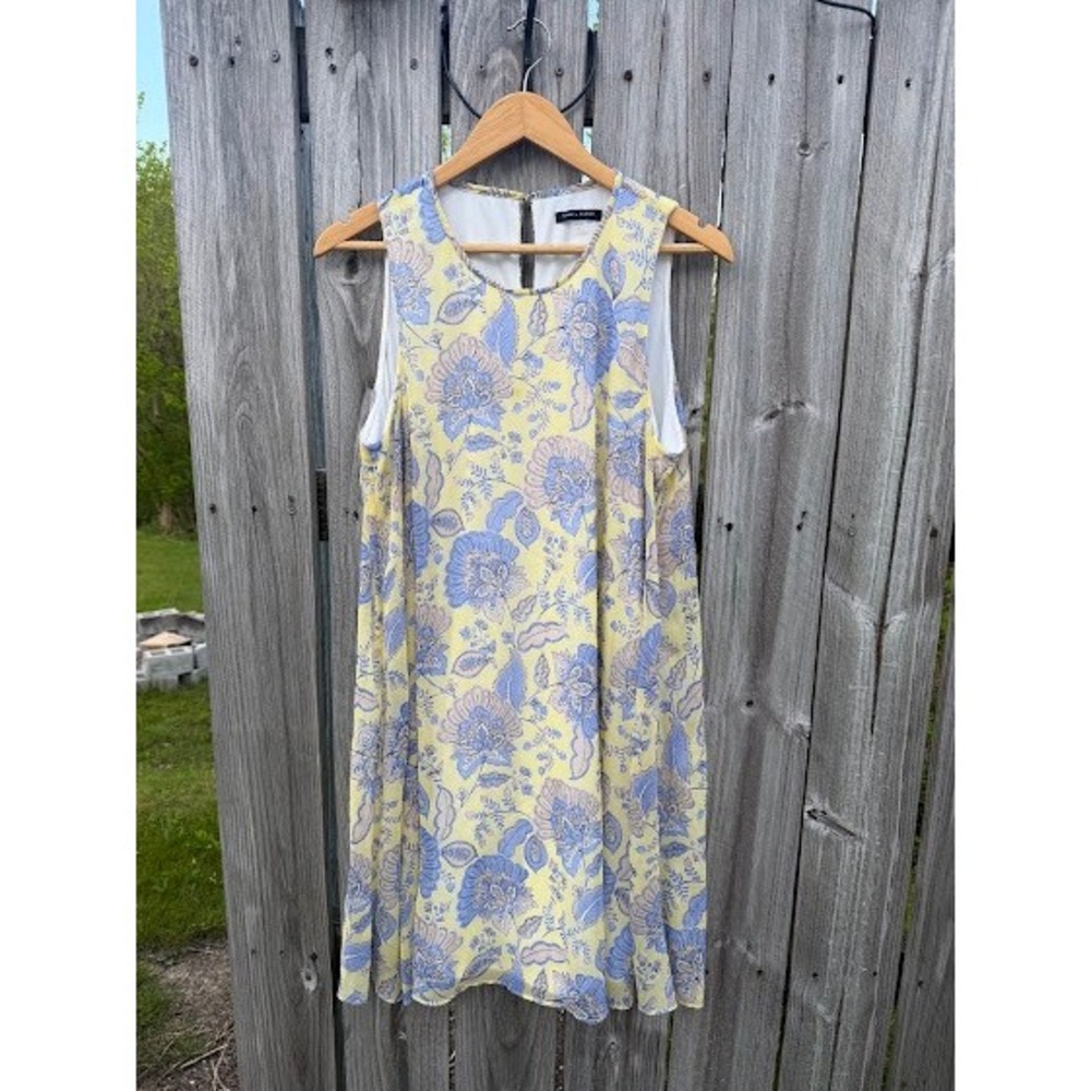 Tommy Hilfiger Yellow Blue Floral Paisley Sleeveless Shift Dress Size 16 (flaw)